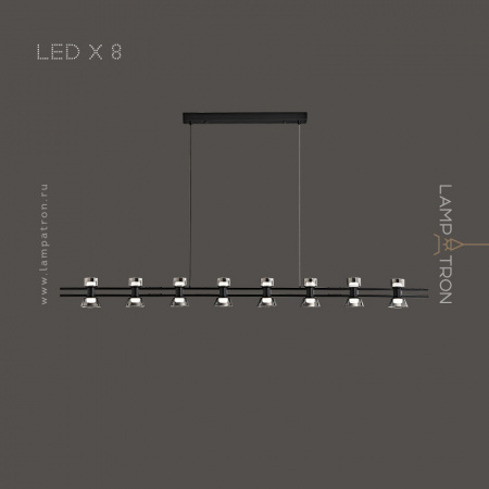 Реечный светильник Lampatron BLASIUS LONG, 8 ламп. Цвет Черный