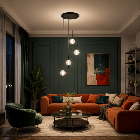 ST LUCE SL6120.403.04 Светильник подвесной ST-Luce Черный/Прозрачное кракелированное стекло LED 4*8,5W 3000K ПИК