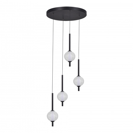 ST LUCE SL6120.403.04 Светильник подвесной ST-Luce Черный/Прозрачное кракелированное стекло LED 4*8,5W 3000K ПИК
