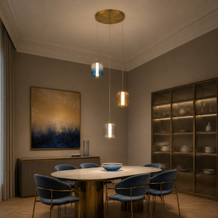 ST LUCE SL1193.303.03 Светильник подвесной ST-Luce Латунь/Янтарный,Дымчатый,Голубой LED 3*11,2W 3000K САММЕР