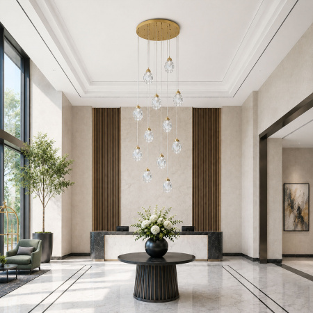 ST LUCE SL6114.203.12 Светильник подвесной ST-Luce Золотистый/Прозрачный LED 12*3W 3000K КАСКАТО