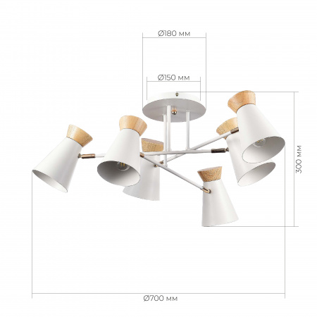 EVOLUCE SLE1252-502-06 Светильник потолочный Белый, Золотистый/Белый, Дерево E27 6*60W АЛЬФЕО