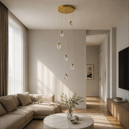 ST LUCE SL6114.203.06 Светильник подвесной ST-Luce Золотистый/Прозрачный LED 6*3W 3000K КАСКАТО