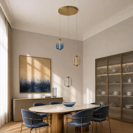 ST LUCE SL1193.303.03 Светильник подвесной ST-Luce Латунь/Янтарный,Дымчатый,Голубой LED 3*11,2W 3000K САММЕР