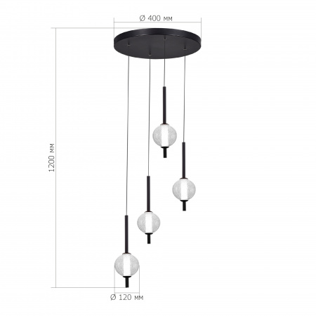 ST LUCE SL6120.403.04 Светильник подвесной ST-Luce Черный/Прозрачное кракелированное стекло LED 4*8,5W 3000K ПИК