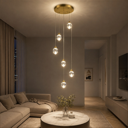 ST LUCE SL6114.203.06 Светильник подвесной ST-Luce Золотистый/Прозрачный LED 6*3W 3000K КАСКАТО