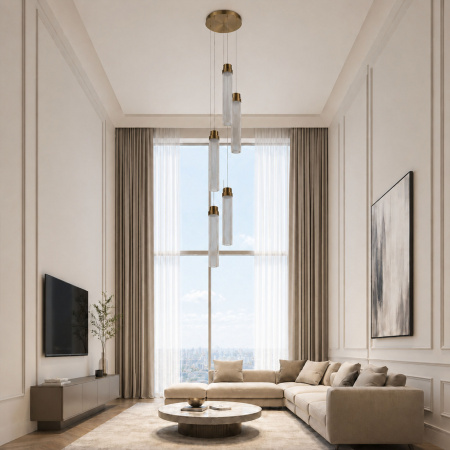 ST LUCE SL6236.303.05 Светильник подвесной ST-Luce Латунь/Прозрачный LED 5*12W 4000K ШАМПАНЬ