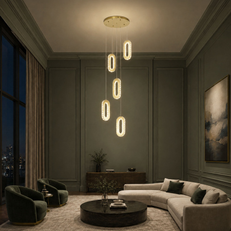 ST LUCE SL6506.203.05 Светильник подвесной ST-Luce Золотистый/Золотистый, Прозрачный LED 5*9W 3000K ЛУНГО