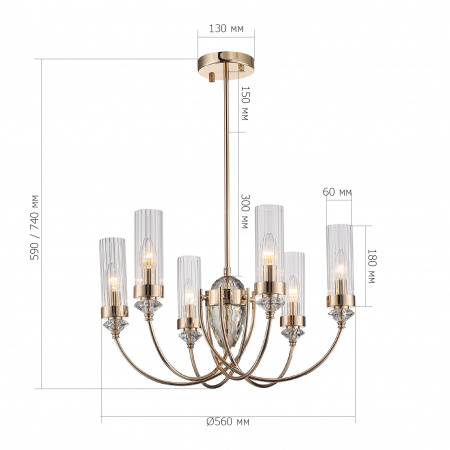ST LUCE SL1402.203.06 Люстра подвесная ST-Luce Золото/Прозрачный E14*6 40W ЭЛЕГРА
