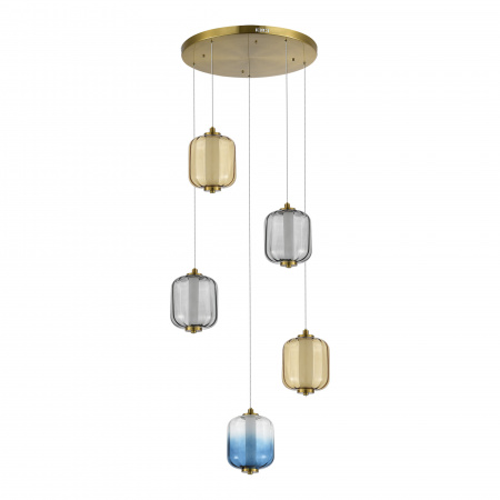 ST LUCE SL1193.303.05 Светильник подвесной ST-Luce Латунь/Янтарный,Дымчатый,Голубой LED 5*10W 3000K САММЕР