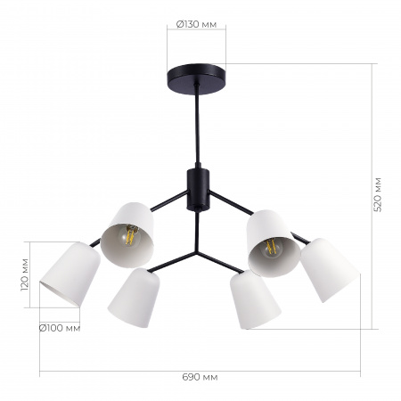 EVOLUCE SLE155942-06 Светильник потолочный Черный/Белый E14 6*40W МАРИО